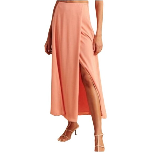 Abercrombie & Fitch Dresses & Skirts - Abercrombie & Fitch Maxi Pleated Long Slit SzS Pink Coral High Waisted Skirt